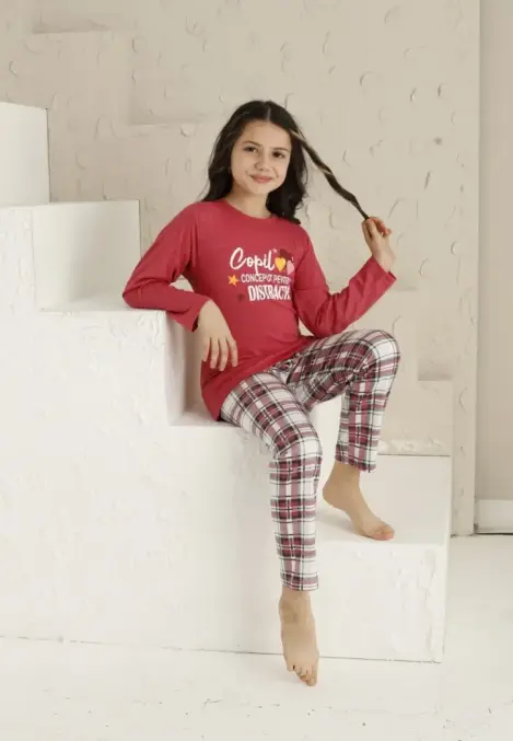 Pijama Fete, Mânecă Lungă, Distracție, Culoare Roz,Engros